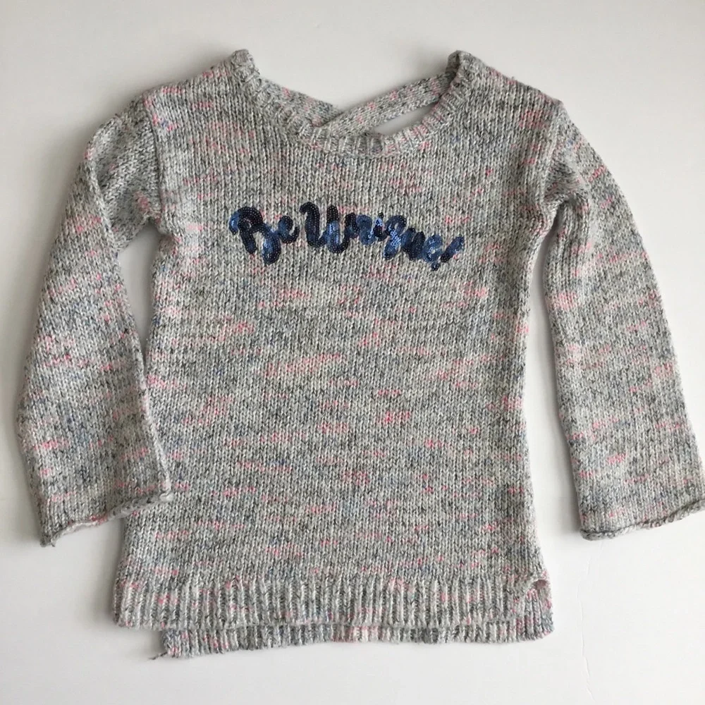 Justice Girls Sweater “Be Unique” Gray Pink Size 6